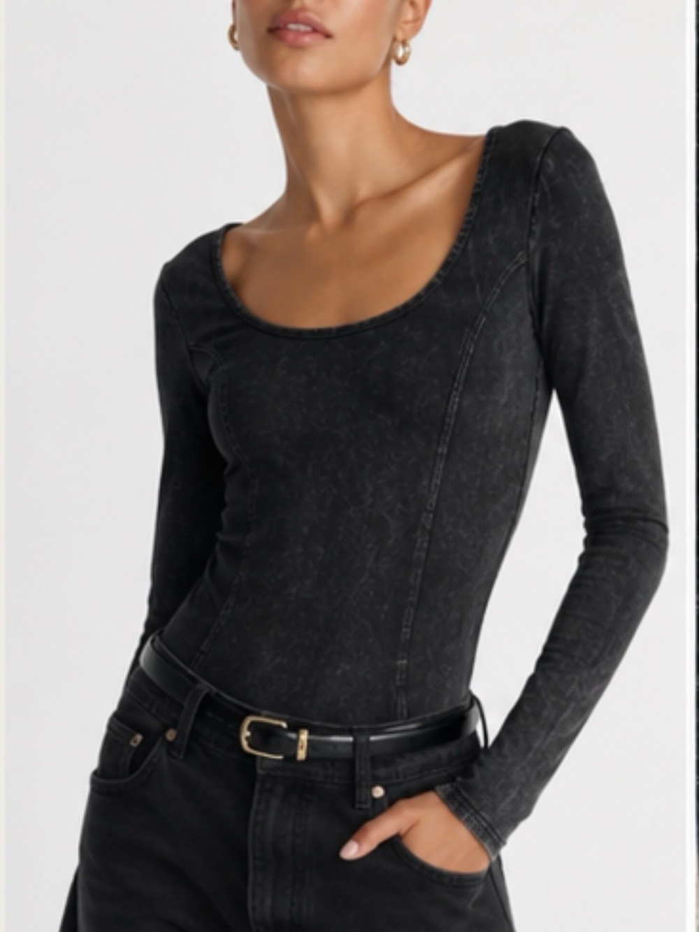Zara Washed Black Long Sleeve Scoop Neck Bodysuit – Size L NWT
